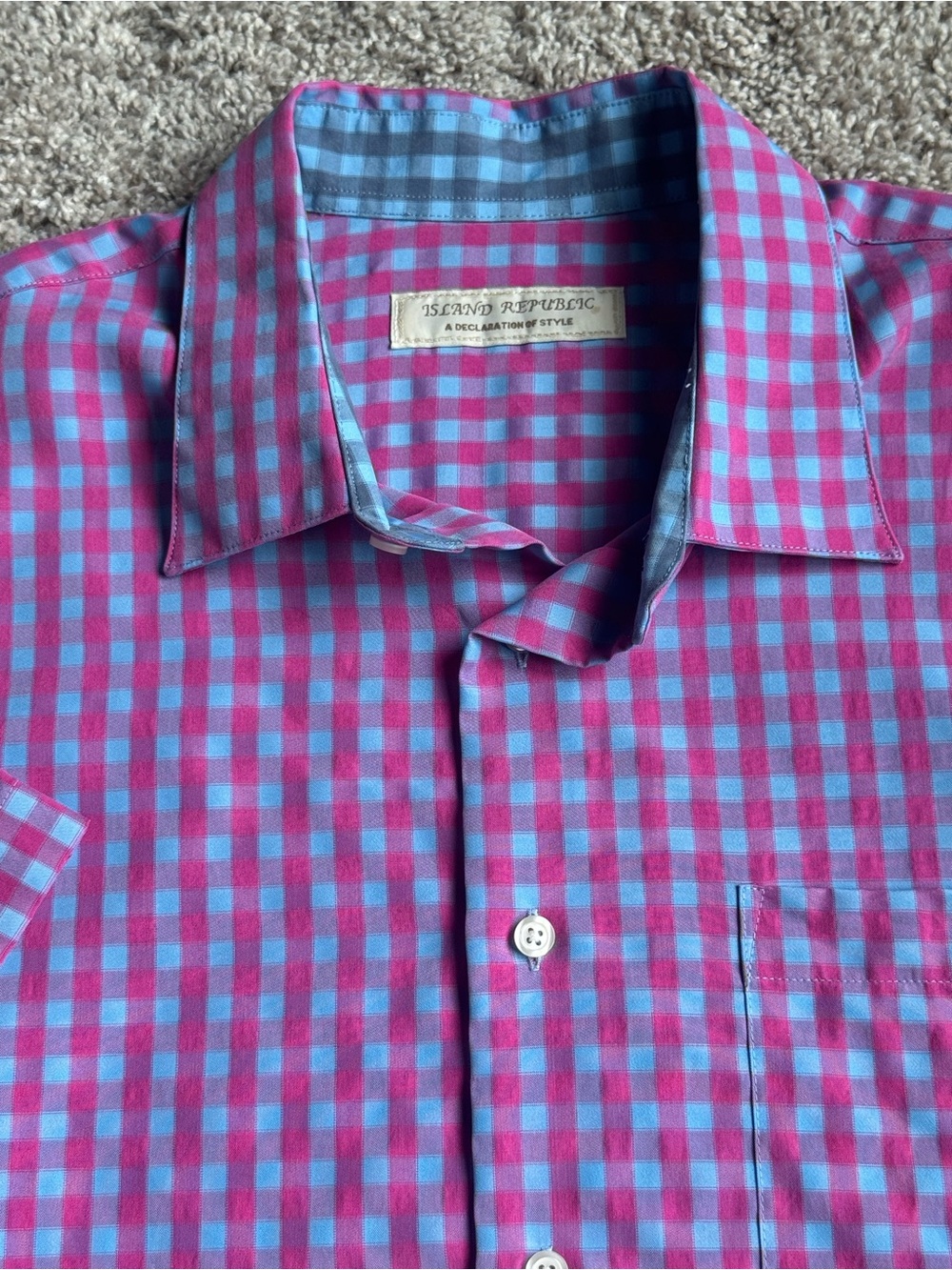 Island Republic Men’s Pink & Blue Check Button-Down Shirt XL